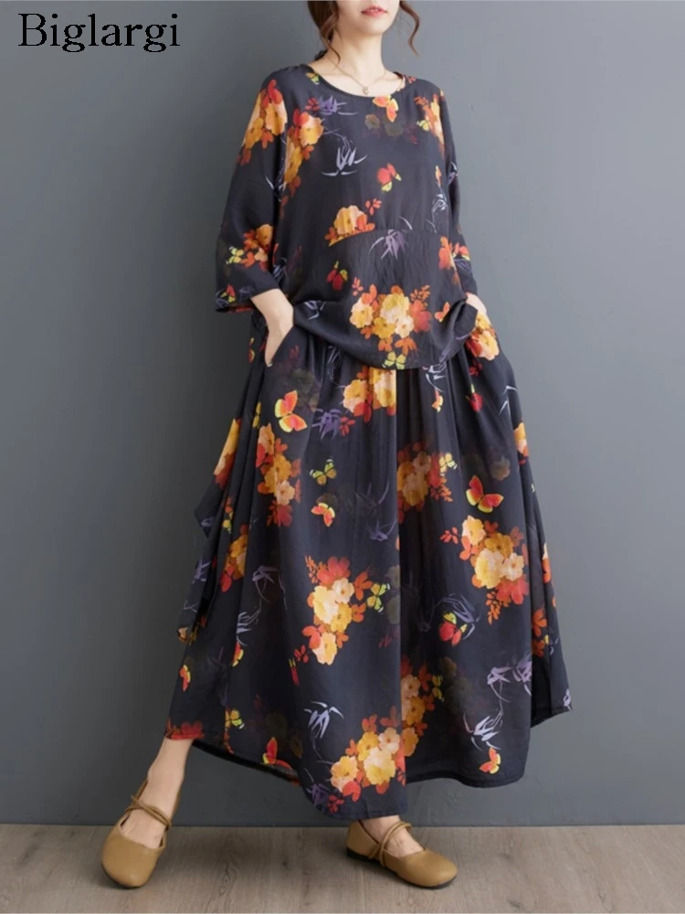 Übergroßes Sommerblumen-2-Zweiteiler-Set für Damen, T-Shirt, modisch, unregelmäßige Damenblusen, lockere Damenhose mit weitem Bein