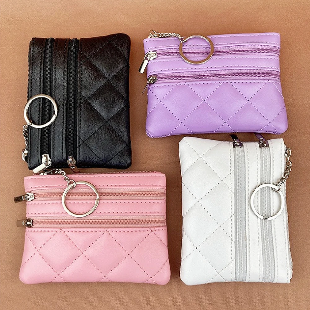 

High Quality PU Leather Lattice Hand-held Bag for Women Large Capacity Zippered Key Coin Change Card Bag Fashionable Niche