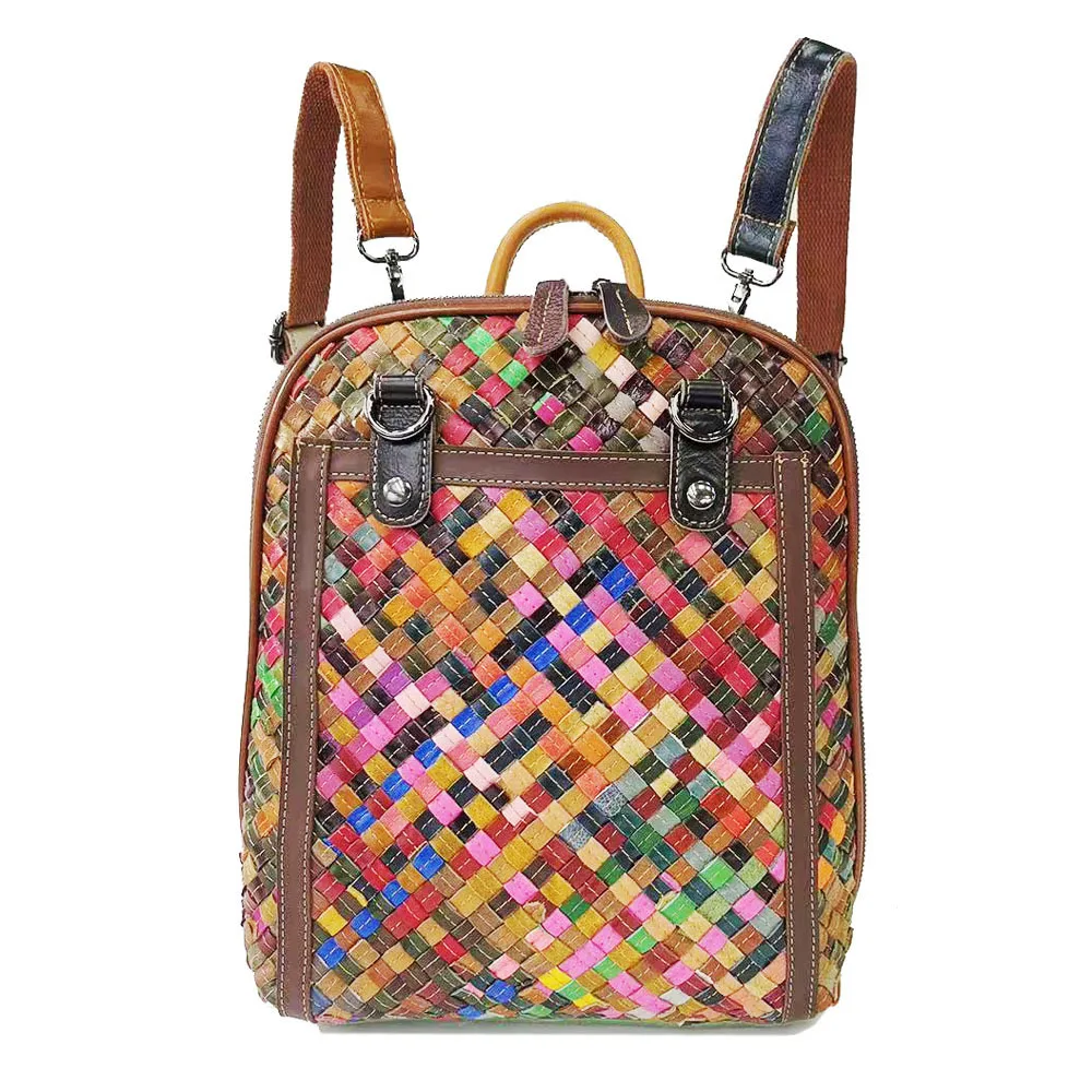 

Women's Backpack Handwoven Color Backpack 10 Inch Retro Women's Bag Travel Bag