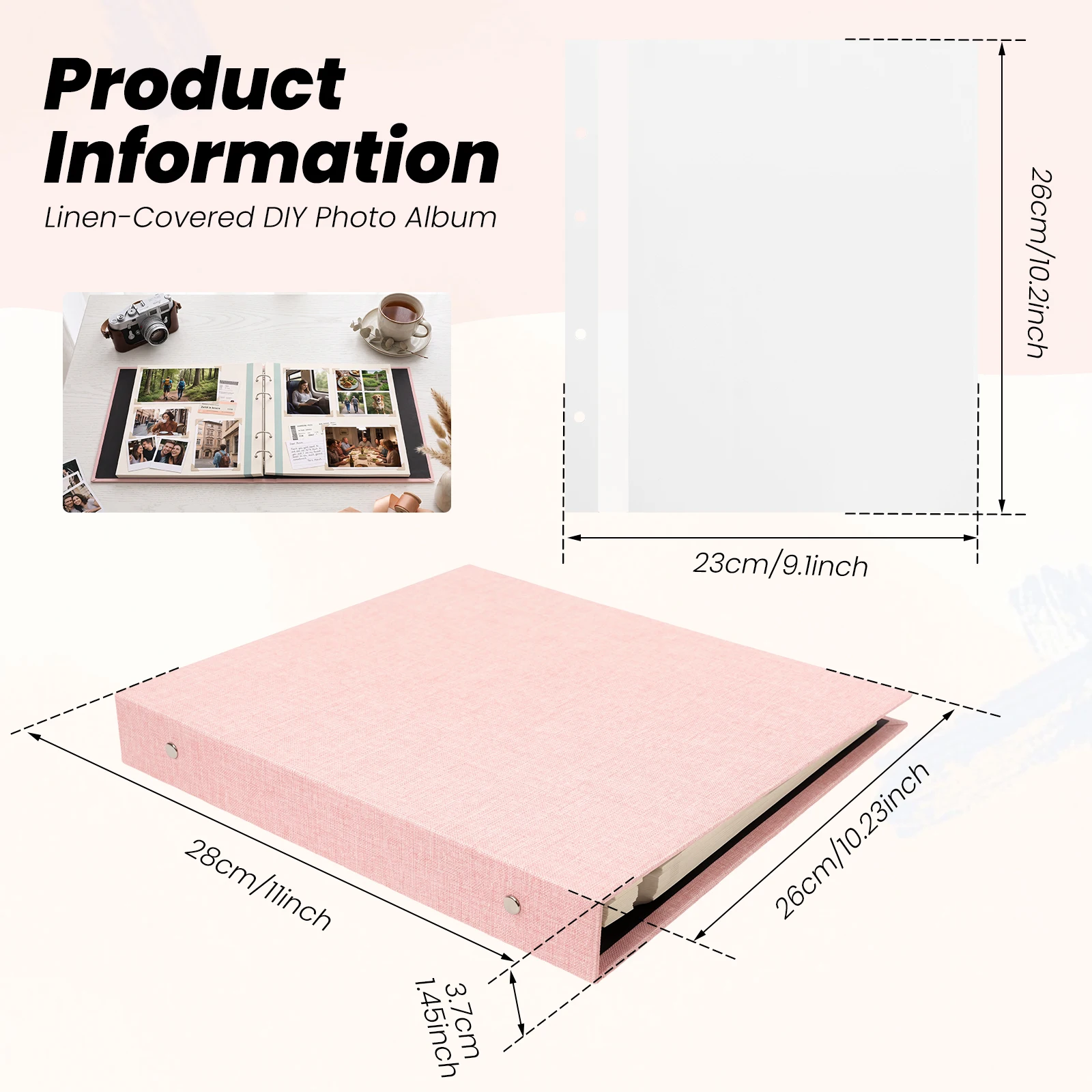 40 Pages Linen Hardcover Album Self-adhesive Scrapbook Album Creative Memory Making Book Handmade DIY Photos Keepsake Organizer