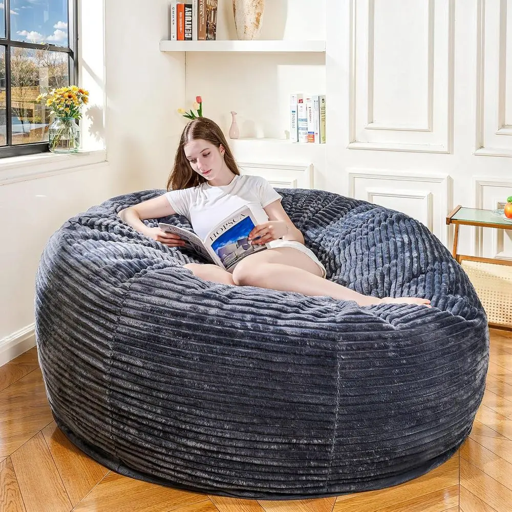

Giant 6T Corduroy Memory Foam Bean Bag Chair for Adults - Ultra Soft Sofa for Living Room or Bedroom (Grey)