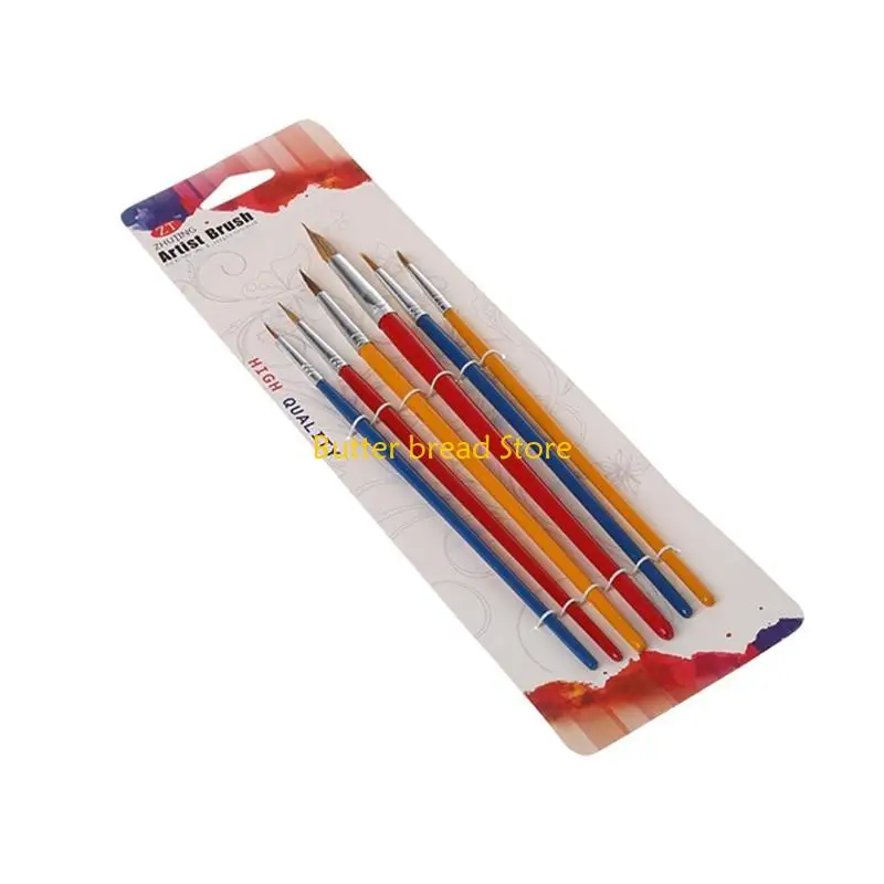 W89C 6pcs Two Type Wooden Nylon Painting Drawing Oil Paint Artist Practice Brushes