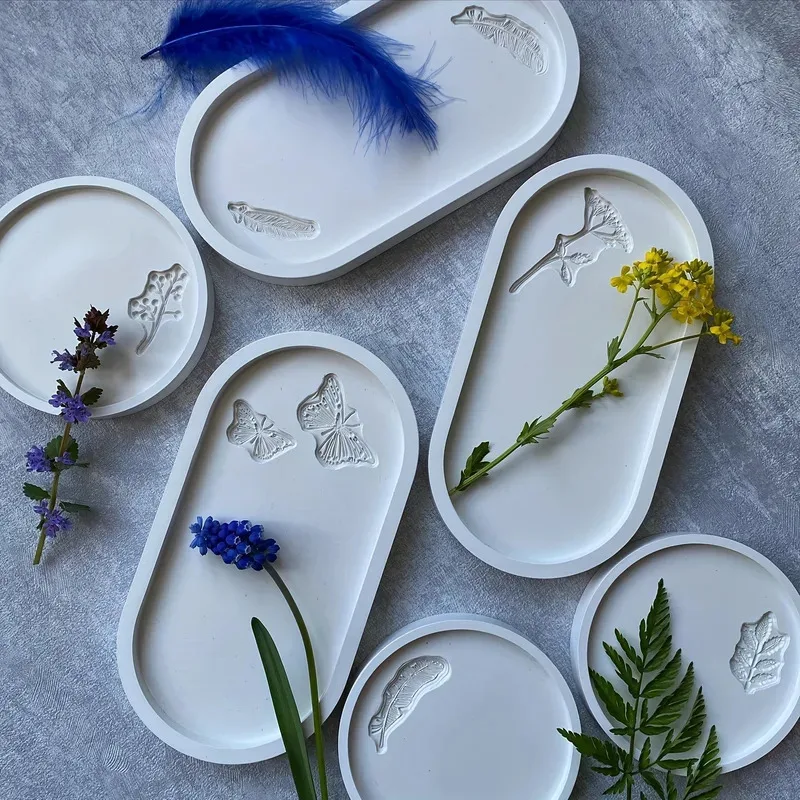 Dessous de verre ovale en résine époxy, moulage d'argile, moule en Silicone, plateau de rangement, plateau en gypse, plateau de bijoux à bricoler soi-même, plats, 1 pièce/2 pièces/3 pièces