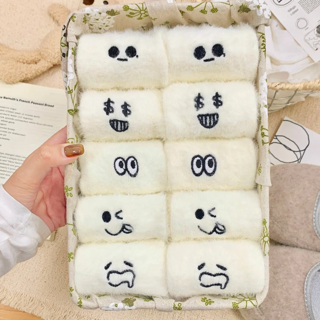 5 Pairs Women Socks Wool Autumn Winter Warm Snow Markron Color Thick Plush Hairy Soft Postpartum Stockings Floor Sleep Socks