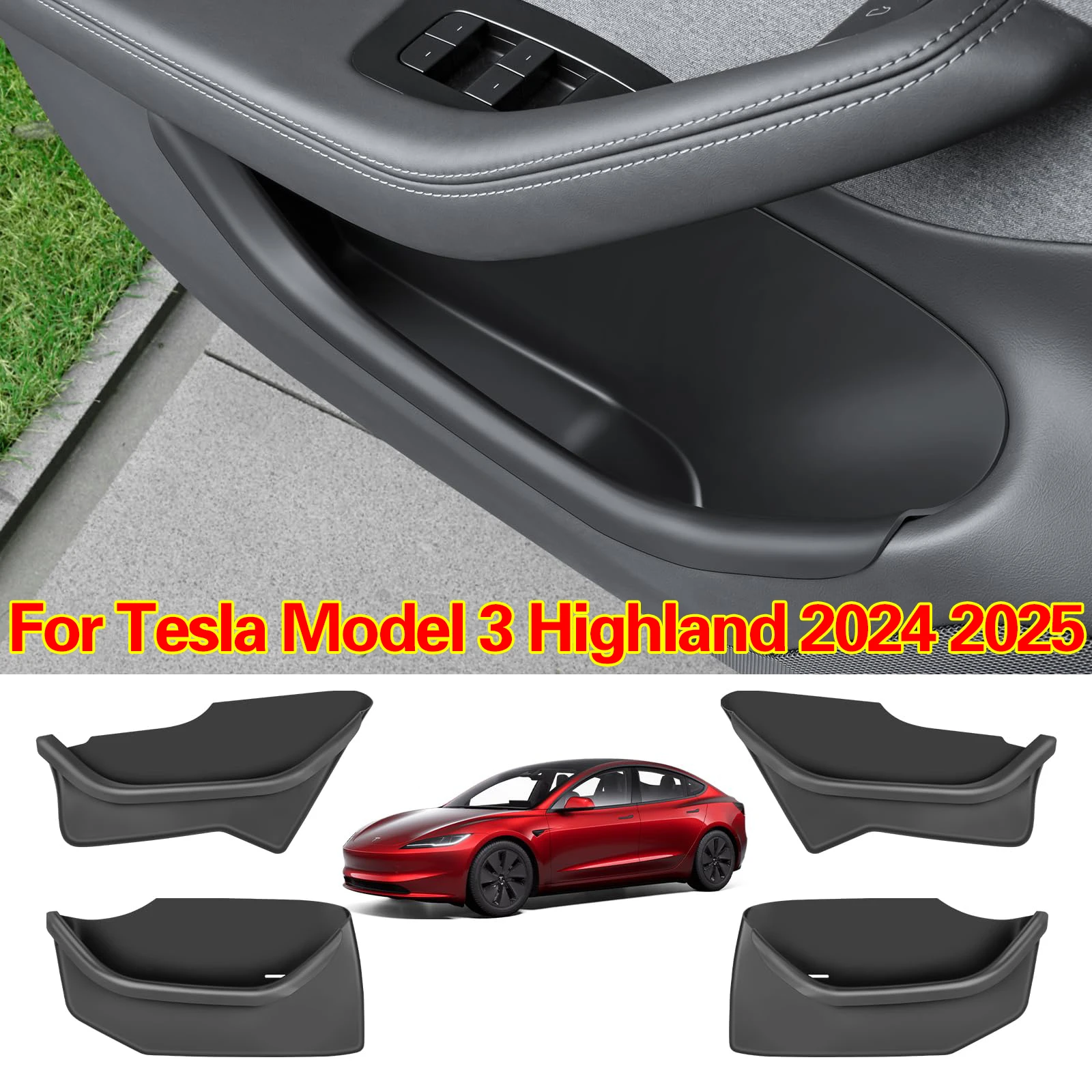 

Для Tesla New Model 3+ Highland 2024, задний полный ящик для хранения, дверная ручка, подлокотник, органайзер, силиконовый чехол, автомобильные аксессуары