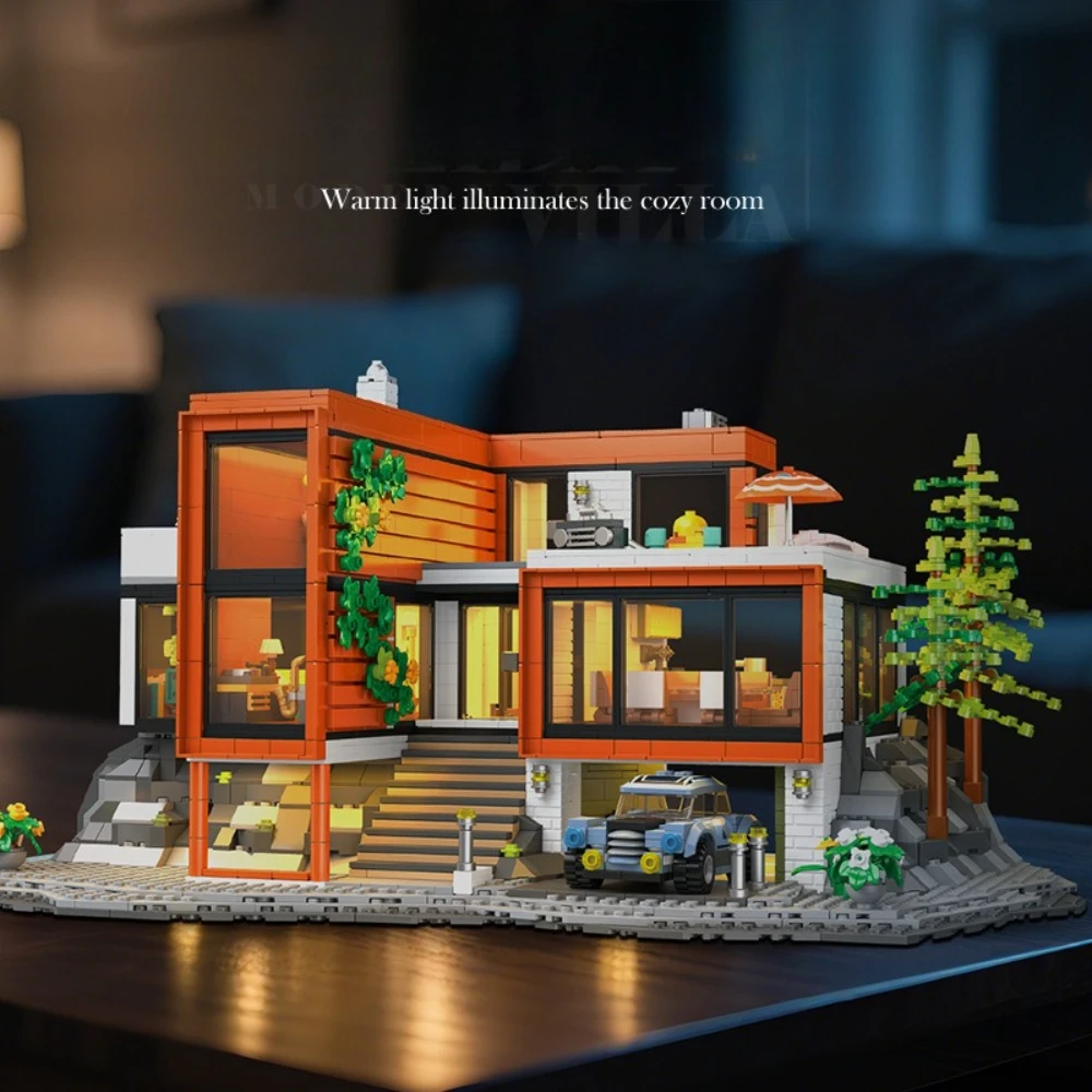 

Набор строительных блоков MOC: Современная городская вилла для отдыха с подсветкой, домик для создания праздничной атмосферы, игрушки, подарки на день рождения и праздники для детей