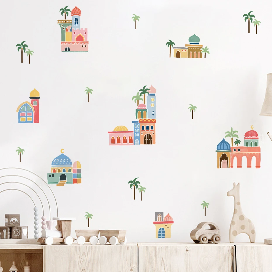 Islamic Hand Drawn Mosque Nursery Wall Stickers Muslim Removable Vinyl Wall Art Decals Kids Room Home Decor