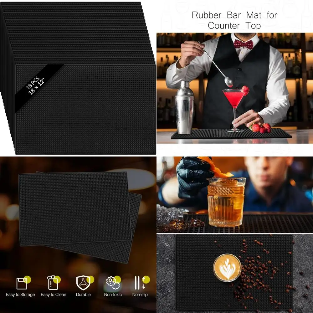 

Non-Slip Rubber Bar Mats 18x12 Inches - Countertop Service Spill Protection for Bartending, Coffee, and Cocktails
