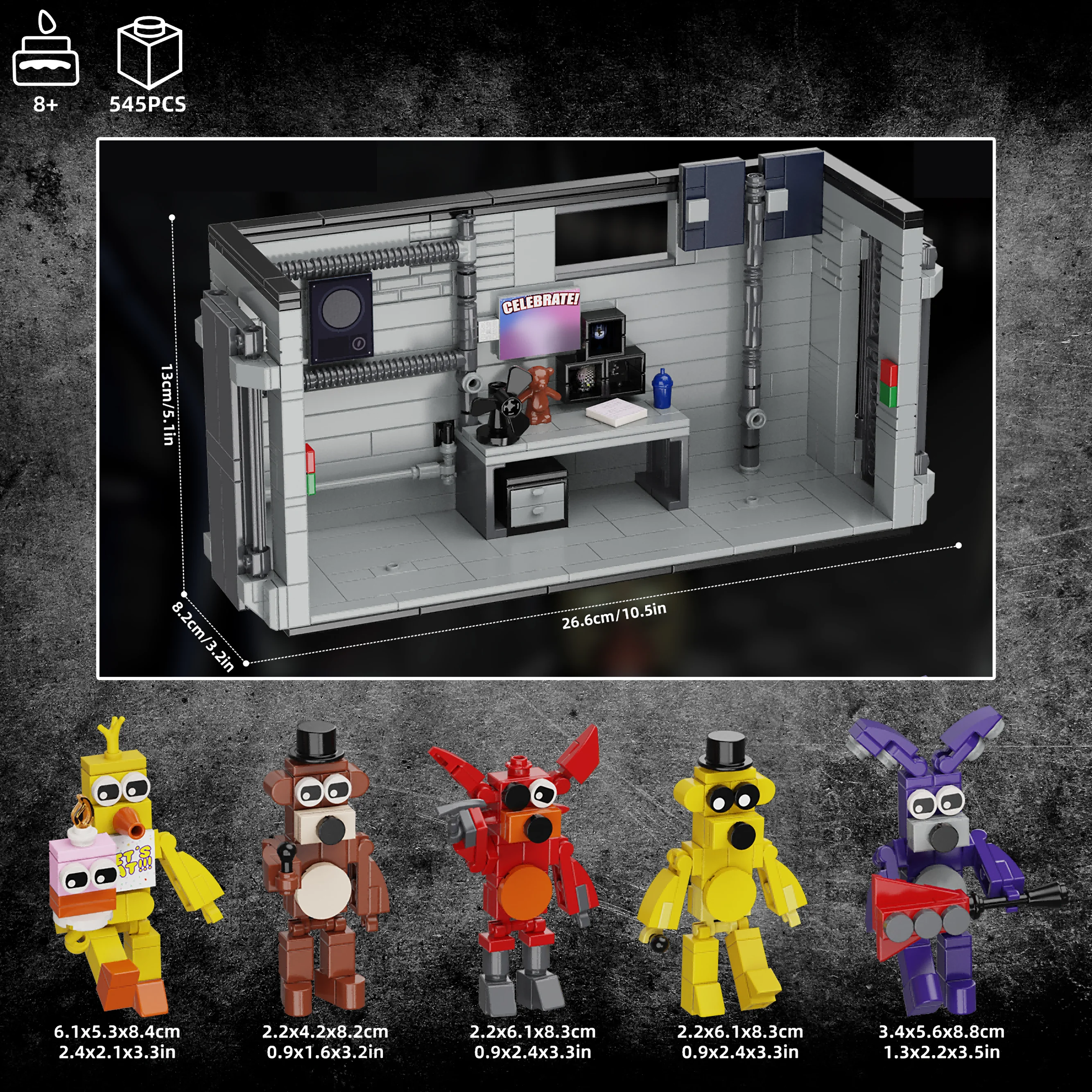 MOC Freddyed and Security Room Scene Building Bricks Suit from Five Nights Horror Movie  for Kids Gifts For Game Fans Home