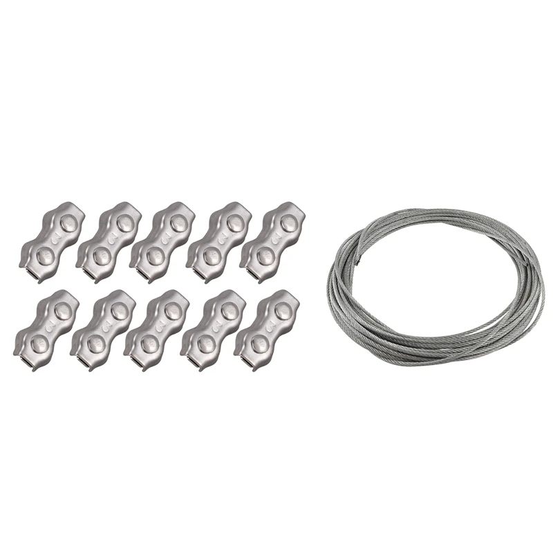 

Hot 11 Pcs Stainless Steel Wire Rope Clamps+Cable: 10 Pcs 3Mm Duplex Clips Wire Cable Rope Grips Clamps Caliper & 1 Pcs Flexible