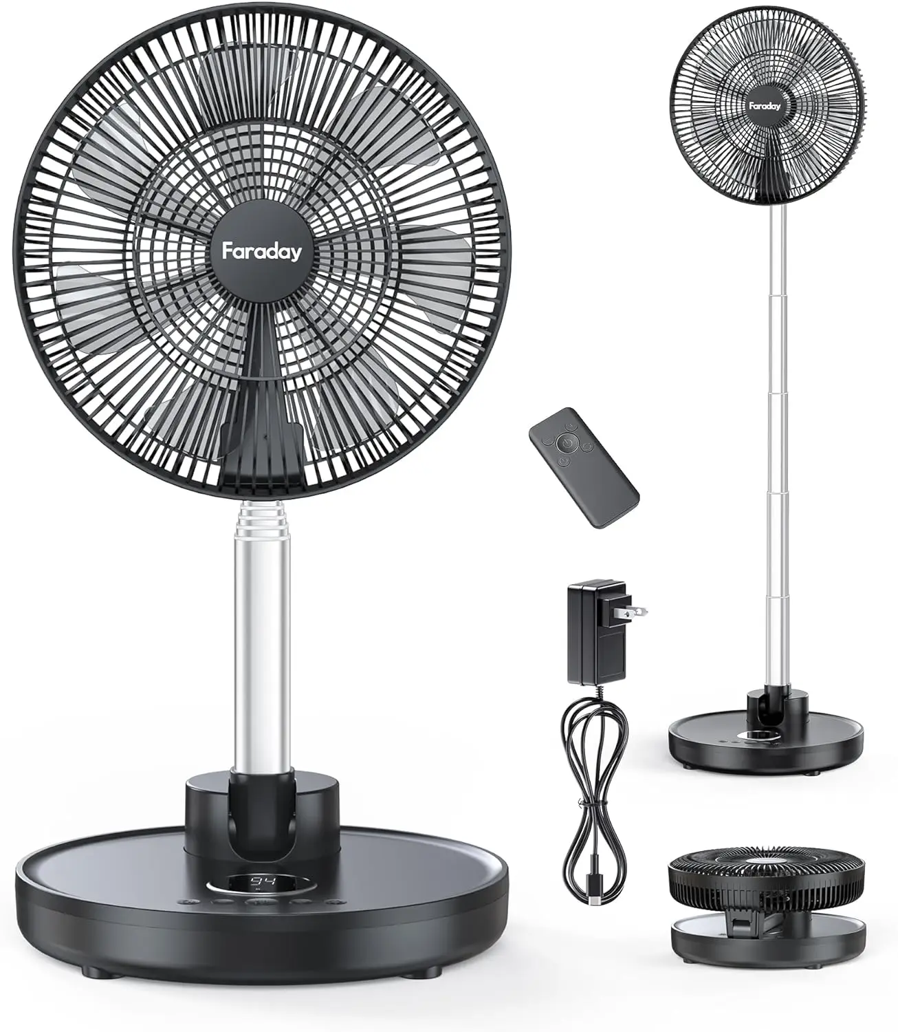 

Foldable 12" Rechargeable Fan, 12000mAh, 6 Speeds, Remote, Timer, Quiet, Oscillating, Height Adjustable