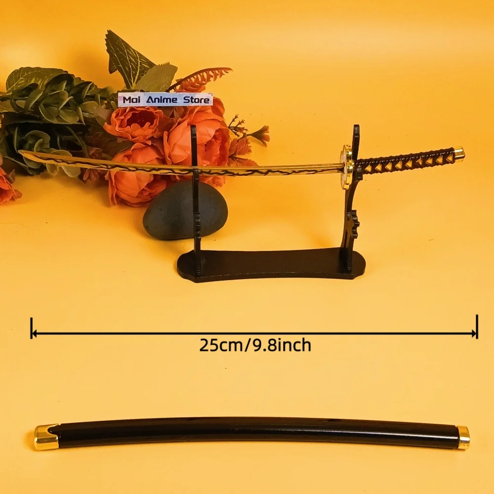 Espada de três peças roronoa zoro katana, 10 polegadas, lâmina de faca ninja, sabre samurai, anime, metal zoro, mini espada katana, brinquedo afiado, presente