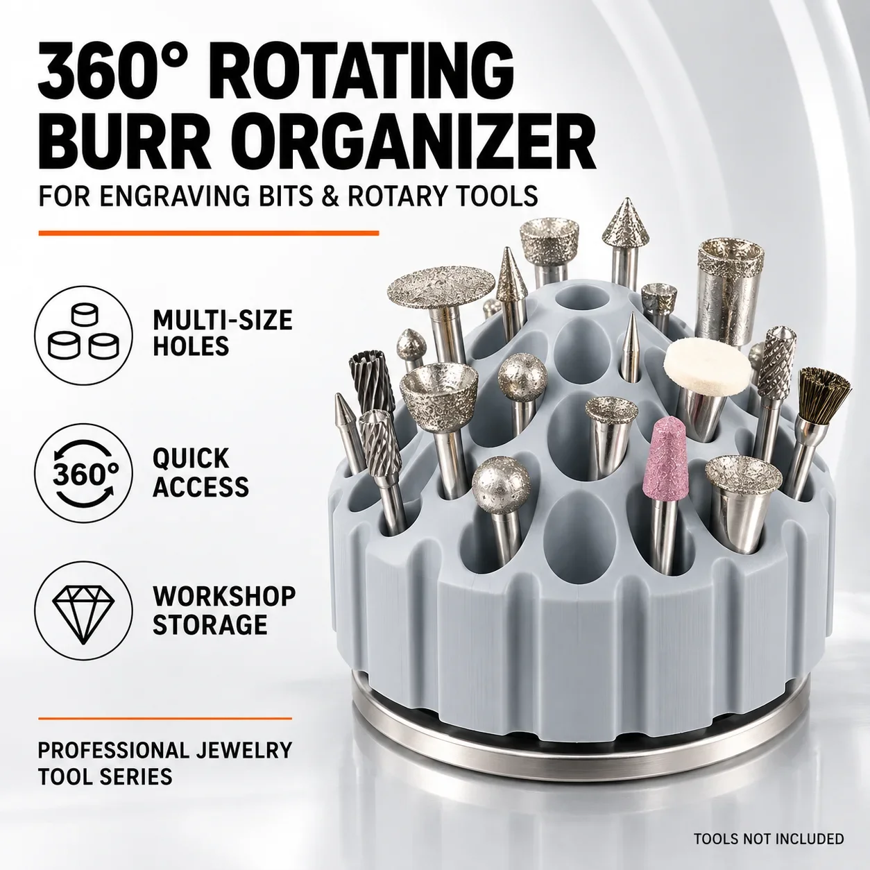 360 Degree Rotating Drill Bit Storage Box - Professional Engraving Burr Organizer Rotary Tool Case for Jewelry Making Workshop