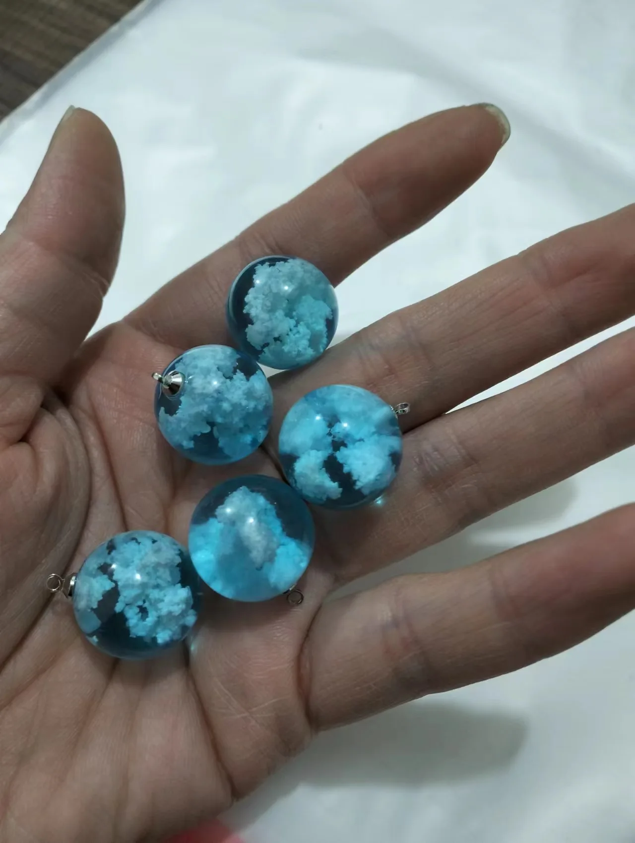 New Nightlight Planet Blue Sky White Cloud Forest Style Transparent Spherical Resin Fashion Earrings for Men and Women