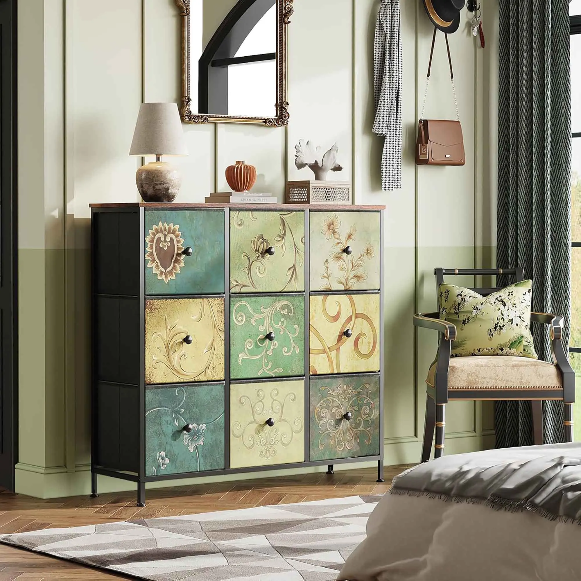 Chest of Drawers with 9 Fabric Drawers, TV Cabinet, Sideboard with Fabric Drawers, Drawer Cabinet for Kitchen Office Hallway