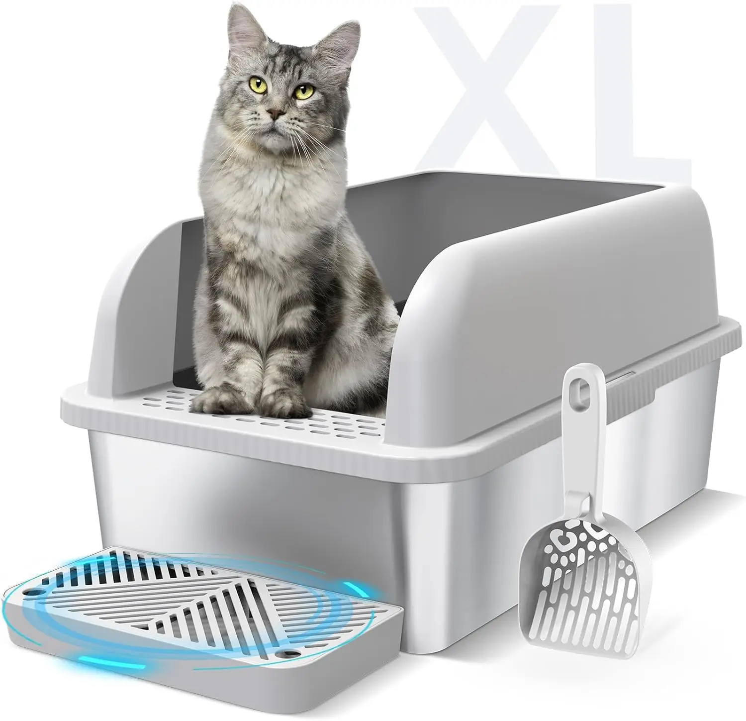 

Enclosed Stainless Steel Cat Litter Box with Lid Extra Large Litter Box for Big Cats XL Metal Litter Pan Tray Easy Cleaning