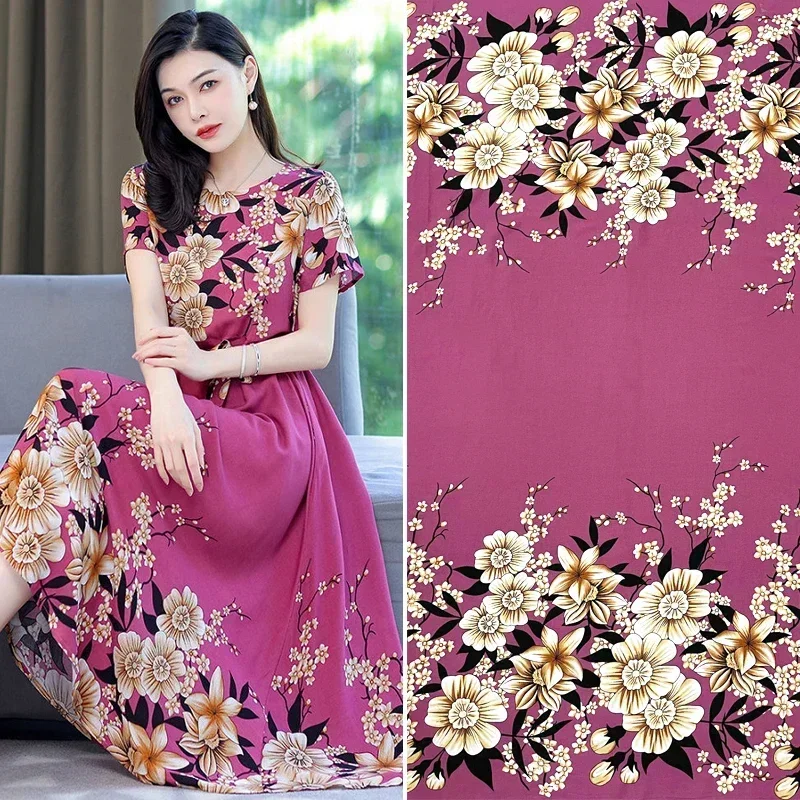 

Cotton Silk Fabric By The Meter for Clothing Dresses Sewing Baby Kids Rayon Summer Cloth Drape Soft Printed Floral Flowers Black