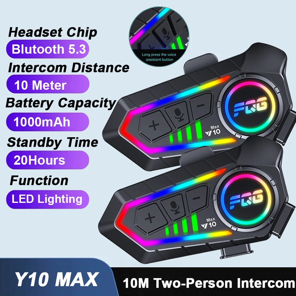 1/2pcs Bluetooth 6.0 Motorcycle Intercom Helmet Headset Waterproof with LED Lighting Effect Supports Third-Party Connection
