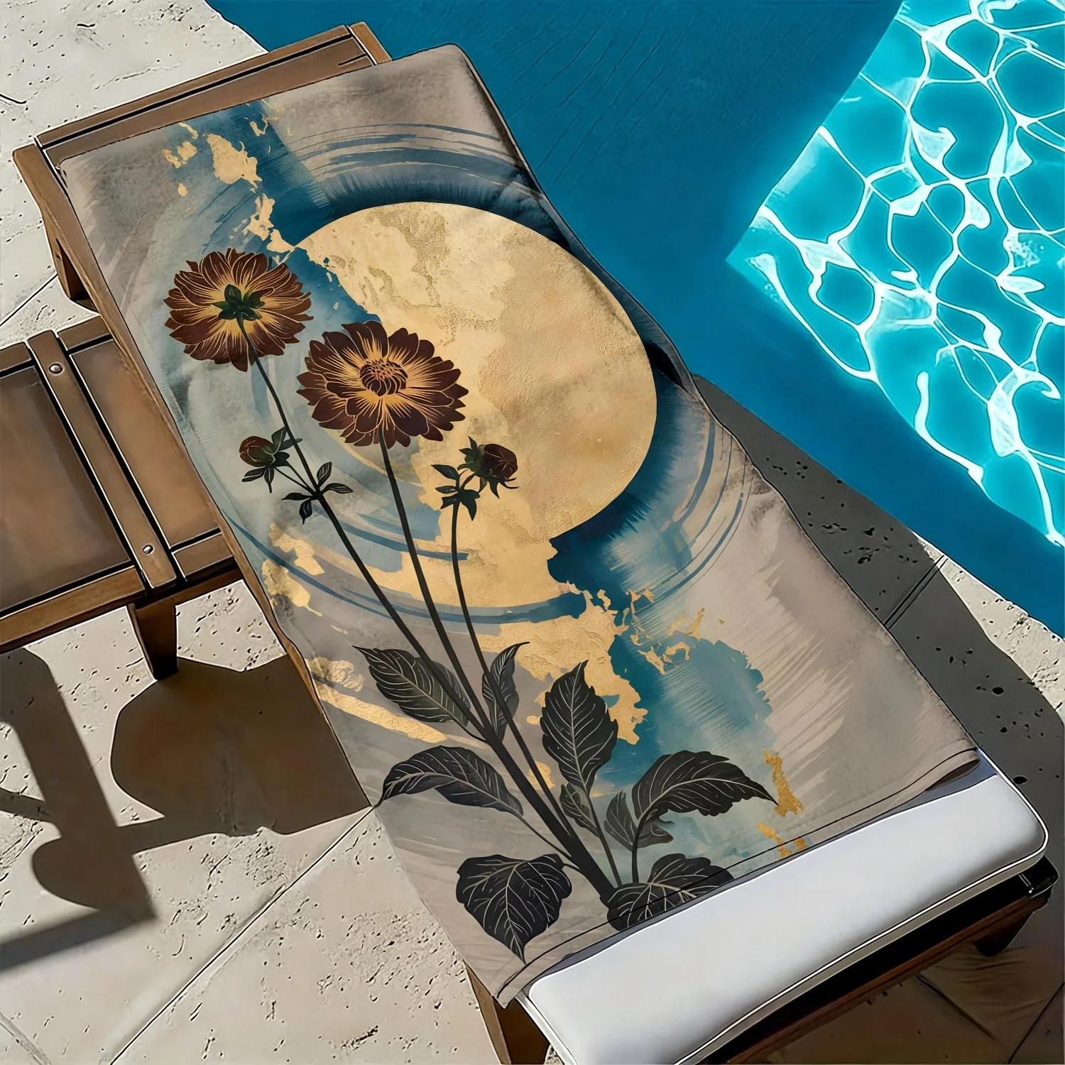 Retro floral blue vortex pattern polyester microfiber beach towel is highly absorbent, suitable for swimming and beach outings