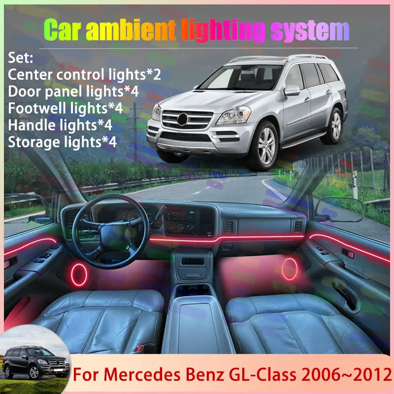 

Для Mercedes Benz GL-Class MK1 1th X164 2006 ~ 2012 2/18 в 1 автомобильный атмосферный светильник RGB абажур ансамбль стример атмосферный набор