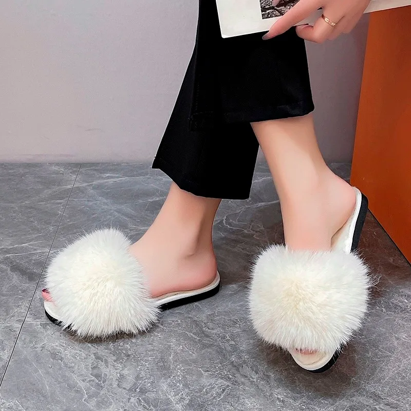 Winter Warme Mode Goedkope Dames Binnenshuis Pluizig Bont Slipper Thuis Slippers Dames Snelle Verzending Lente