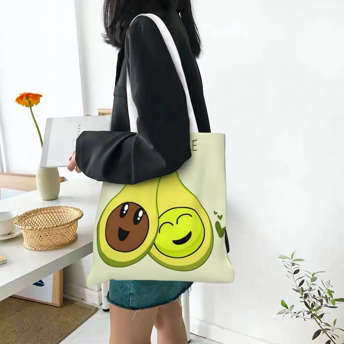 Let's Avocuddle Cute Avocado Fruit Canvas Tote Bag Aesthetic Unique Design Grocery Bags for Women Men