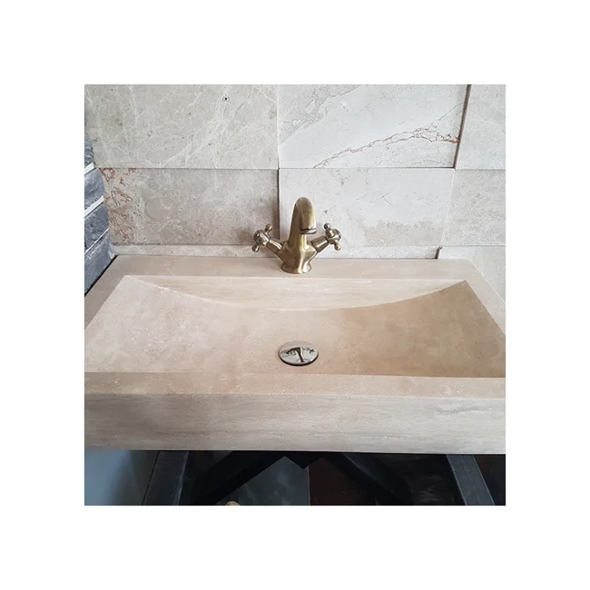 Beautifully designed beige travertine rectangular wash basin
