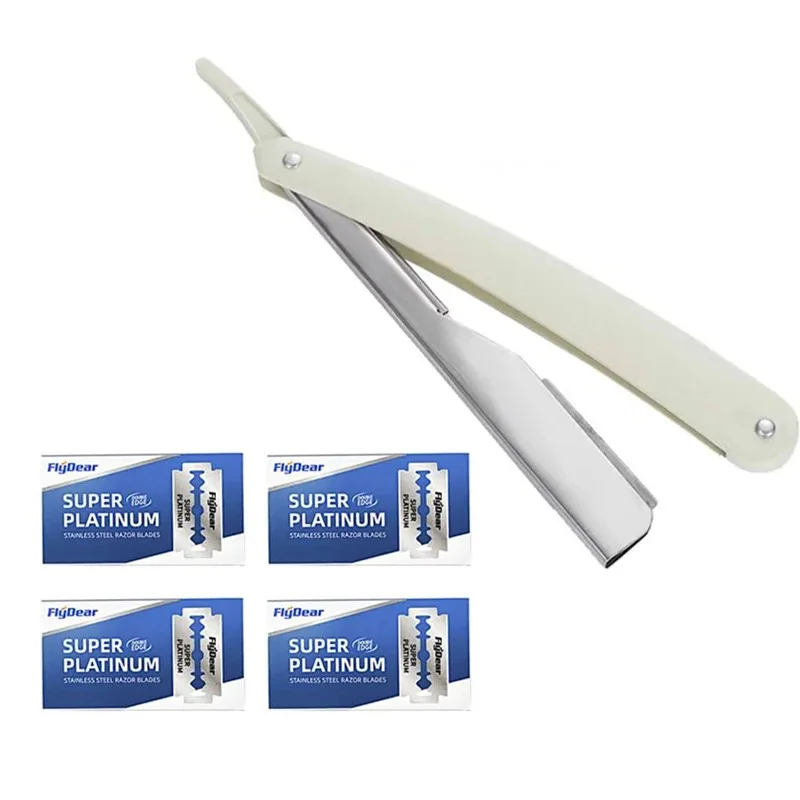 Professional Manual Shaver Straight Edge Stainless Steel Sharp Barber Razor Folding Shaving Beard Cutter with 10/20/30pcs Blades