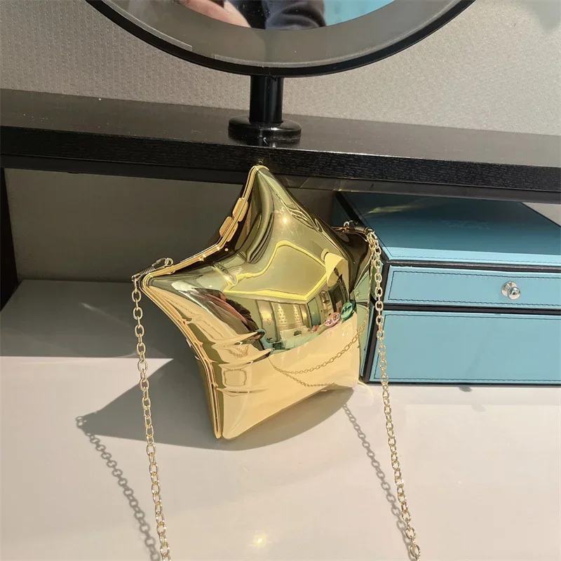 Glossy Shiny Pentagram Women\'s Bag Mini Bag Acrylic Coin Key Lipstick Banquet Crossbody Fashion Shiny Gold Silver Shoulder Bag