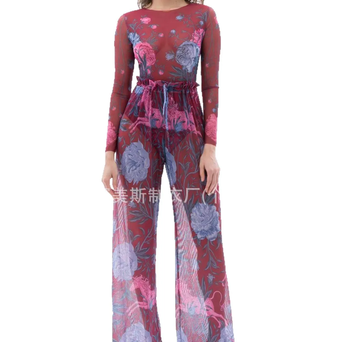 New Summer Women's Fashionable and Sexy Printed Sunscreen Long Sleeved Pants Two-piece One-piece Swimsuit