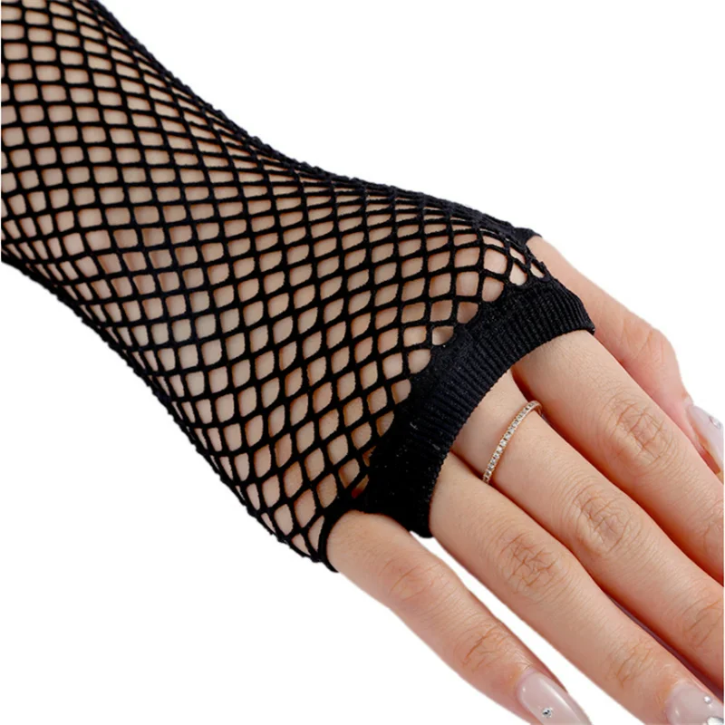 Stylish Long Black Fishnet Gloves Womens Fingerless Gloves Girls Dance Gothic Punk Rock Costume Fancy Gloves