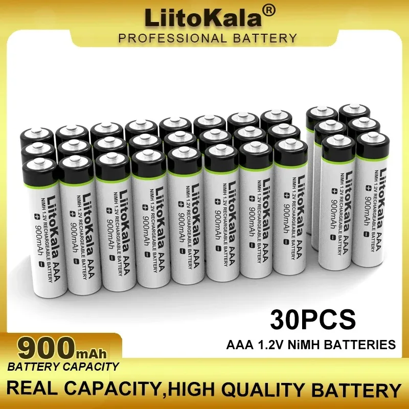 30PCS LiitoKala AAA NiMH 1.2V Rechargeable Battery 900mAh Suitable For Toys, Mice, Electronic Scales, Etc.