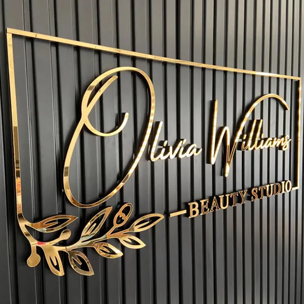 Pegatinas de pared acrílicas personalizadas, letrero de negocios 3D, placa de pared cortada con láser personalizada para salón de belleza, clínica Dental, peluquería