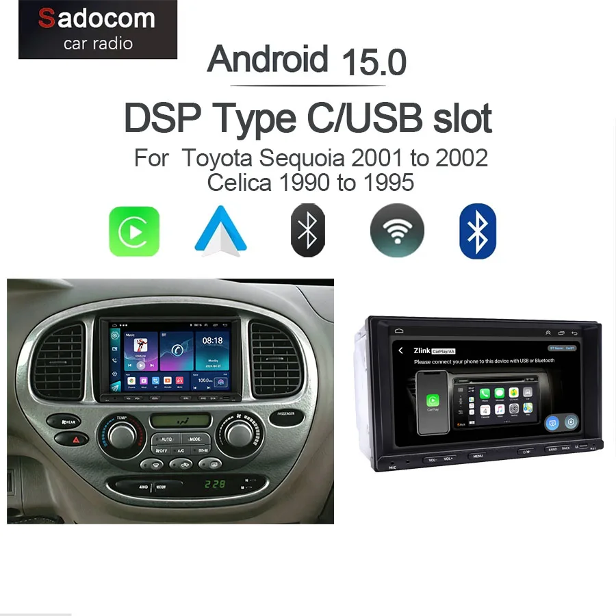 7“Android Car Radio For Toyota Sequoia/ Celica Wireless CarPlay Android Auto GPS Nav Bluetooth Steering Control