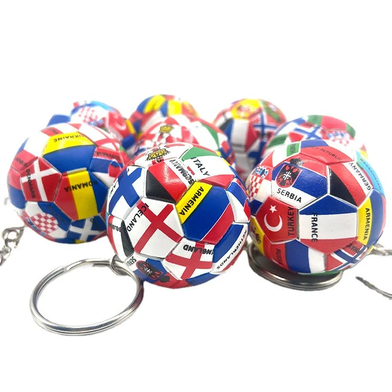 20 Pieces/lot Country Soccer Club Fans Keyring Car Key Chains New World Flag Football Keychain  Souvenir Bag Pendant Accessories