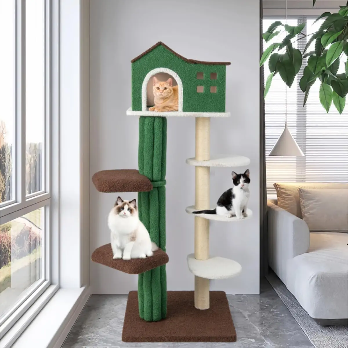 5 Level Cat Tree, Cat Climbing Frame Cat Apartment With Cushions, Anti-Tipping Settings