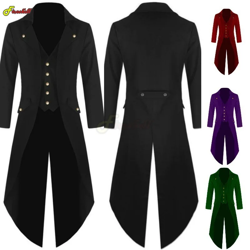 Men Kids Medieval Victorian Costume Tuxedo Gentlema Tailcoat Gothic Steampunk Trench Coat Frock Outfit Overcoat Cosplay Uniform