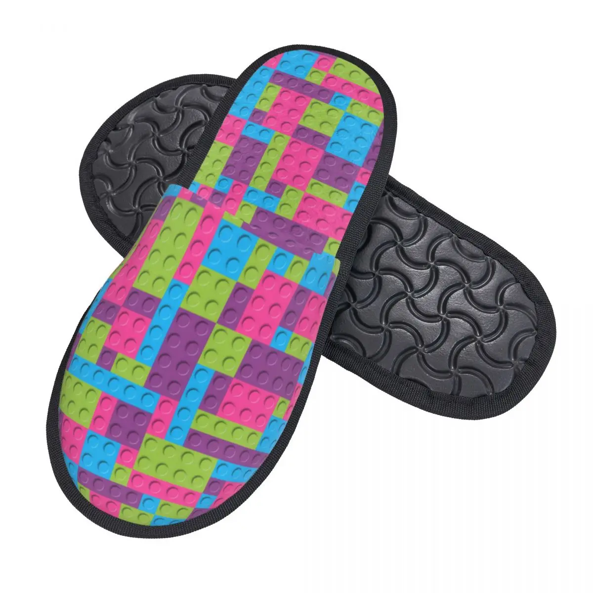 Colorful Building Plastic Brick Toy Blocks Patterns Comfort Scuff Memory Foam Slippers Women Hotel House Shoes