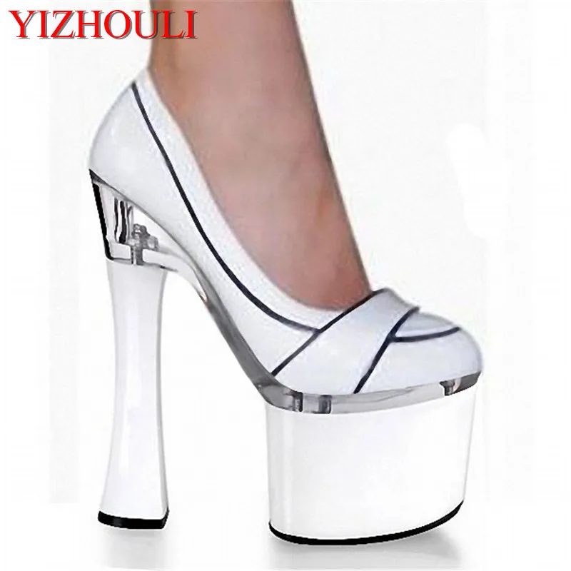 

18cm High-Heeled Shoes With Single Shoes Formal Plus Size Shoes Platform 7 Inch Stiletto With Thick dance shoes