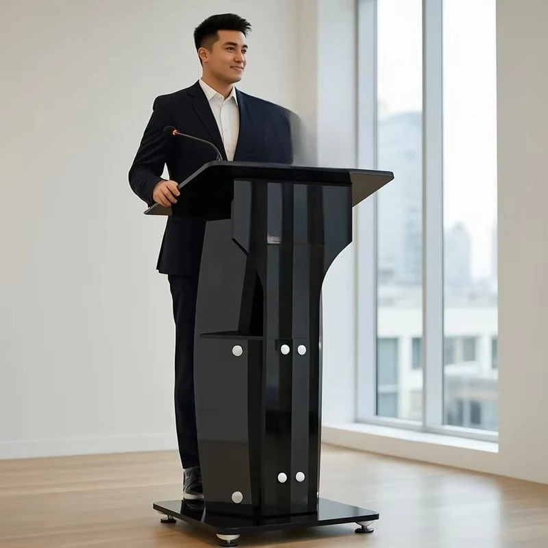 Custom High Quality Glass Stainless Steel Podium Modern Cross Design Wedding Speech Chapel Commercial Use