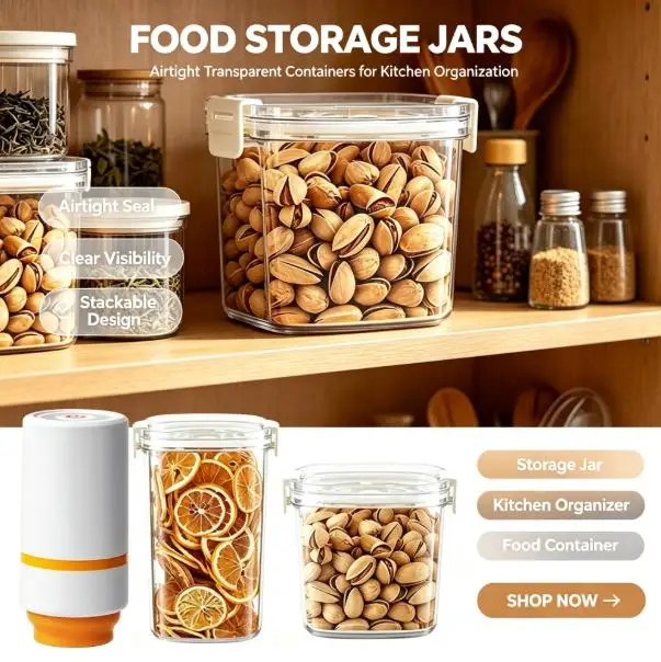 PET Airtight Vacuum Food Storage Container With Electric Vacuum Pump Date‑Mark Dial Silicone Sealing Ring Transparent Negative