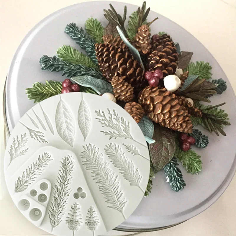 Silicone Sugarcraft Mold Leaf Foliage Christmas Tree Pine Cone Resin Tools Cupcake Fondant Cake Lace Decorating Tools Baking