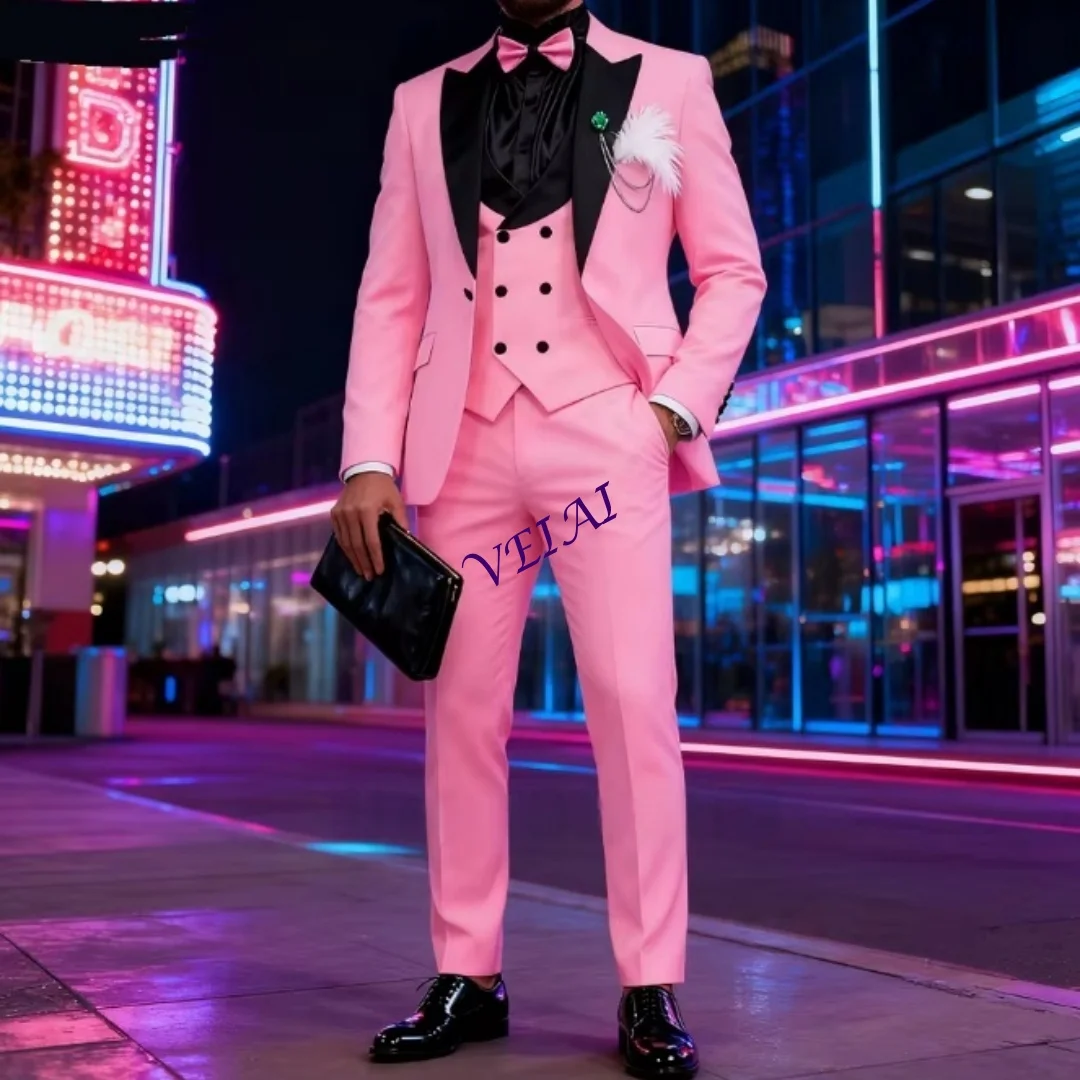 

Индивидуальный элегантный мужской костюм из трех предметов цвета розовой розы: приталенный двубортный пиджак, жилет и брюки для свадьбы, жениха, смокинга, делового стиля