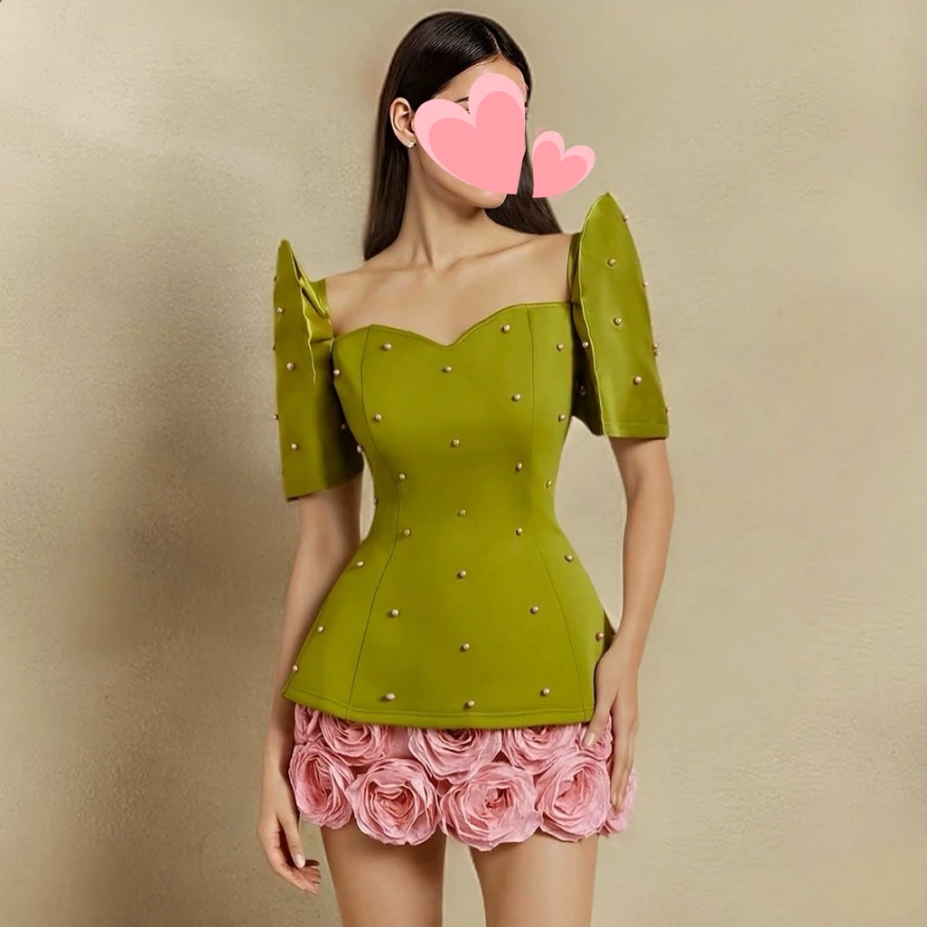 

Other Shore Elegant Vintage Sexy Sweet Green Pearls Flowers New Customize Formal Occasion Prom Dress Evening Party Gowns