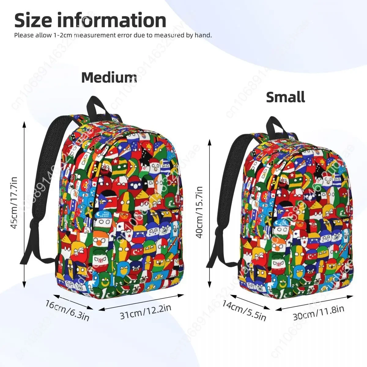 Tas Ransel Kartun Countryball Tas Buku Sekolah Tas Kanvas Negara-Negara Dunia Tas Taman Kanak-Kanak Prasekolah