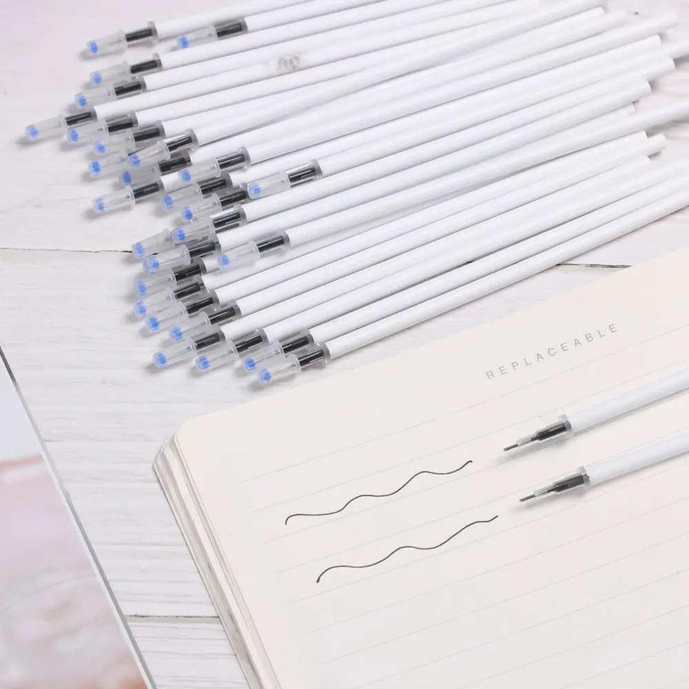 

10PCS/Lot New Office Signature Black Ink White Color Shell Medium Nib Core Gel Pen Refills