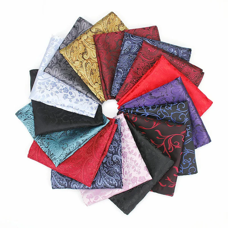 Men Silk Printed Pocket Square Handkerchief Solid Color Vintage Hankies Business Suit Hanky Chest Towel Accessories 25*25cm