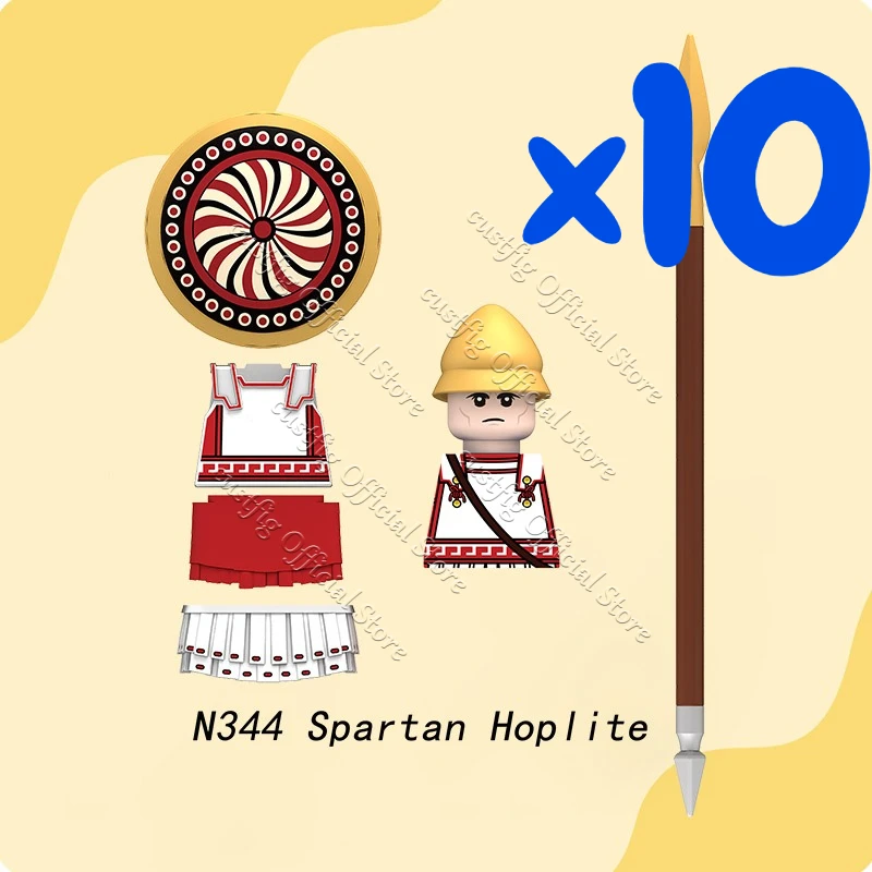 MOC Mittelalterliche Militärische Griechische Spartanische Krieger-Soldatenfigur Baustein Armeekastell König Ritter Schild DIY Bausteine Jungen Spielzeug Geschenk