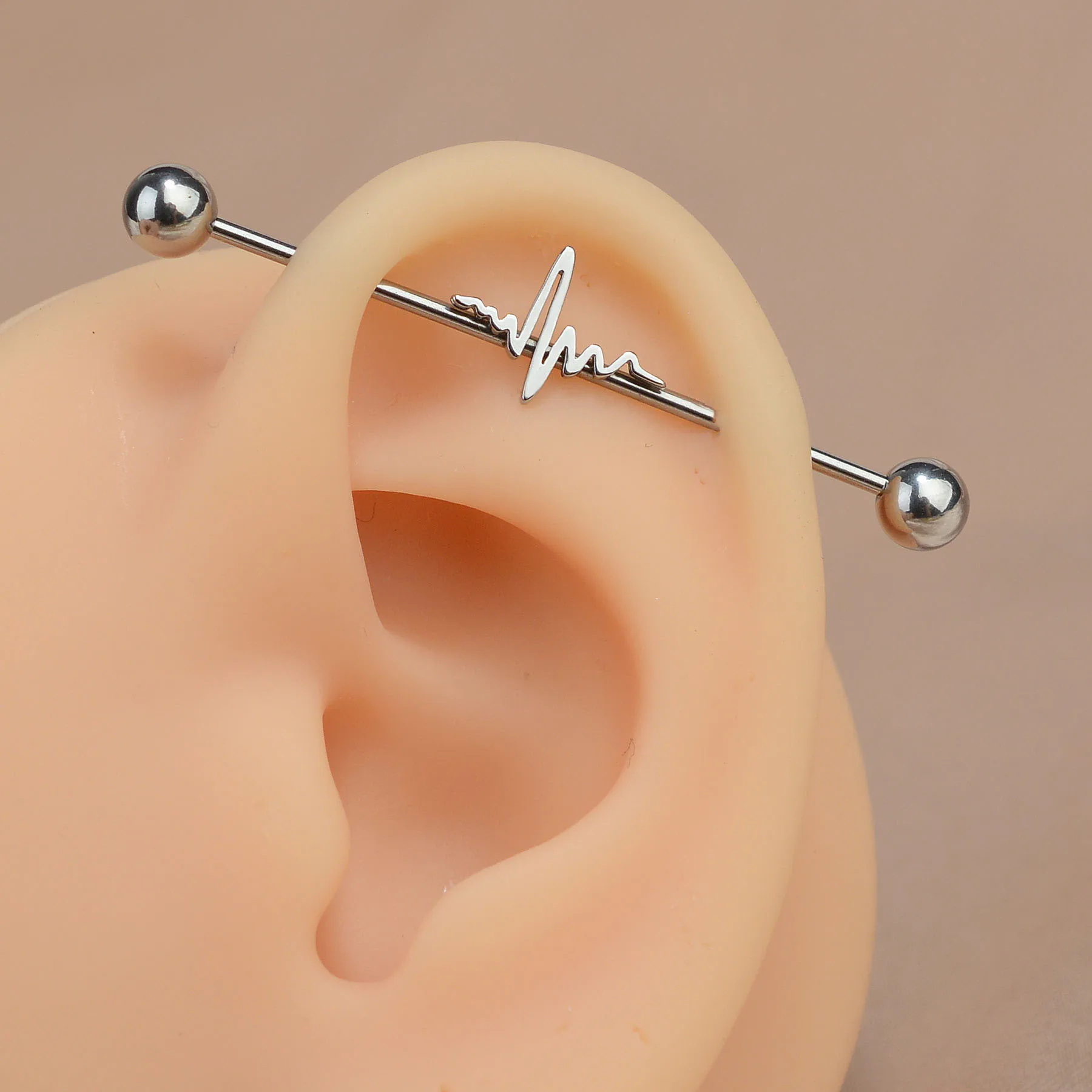 1PC 16G Stainless Steel Long Industrial Piercing Barbell Earring For Women Men Heartbeat Straight Cartilage Helix Ear Jewelry