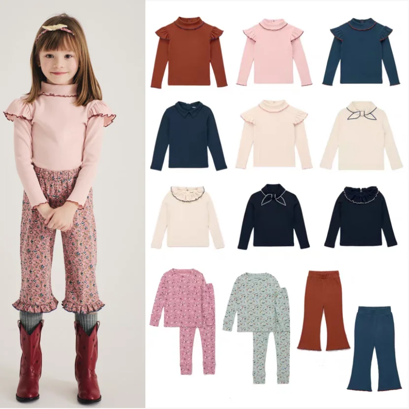 Girls Long Sleeve T-Shirt 2026 Autumn Winter New Thickened Warm Bow Knot Kids Base Shirt Set Cotton Turtleneck Baby Underwear
